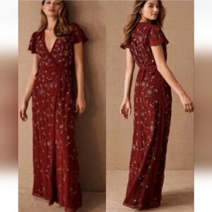 NWT! Anthropologie BHLDN Wine Red Plymouth Beaded Wrap Maxi Dress! Size 10